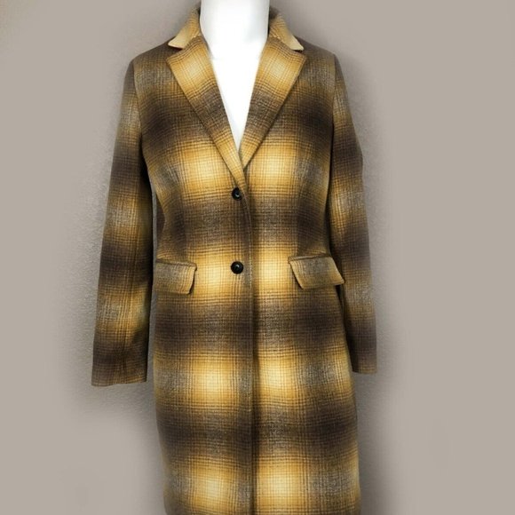 Tommy Hilfiger NWOT Designer Wool Blend Shadow Plaid Sz 6 Knee Length Coat - Picture 1 of 13